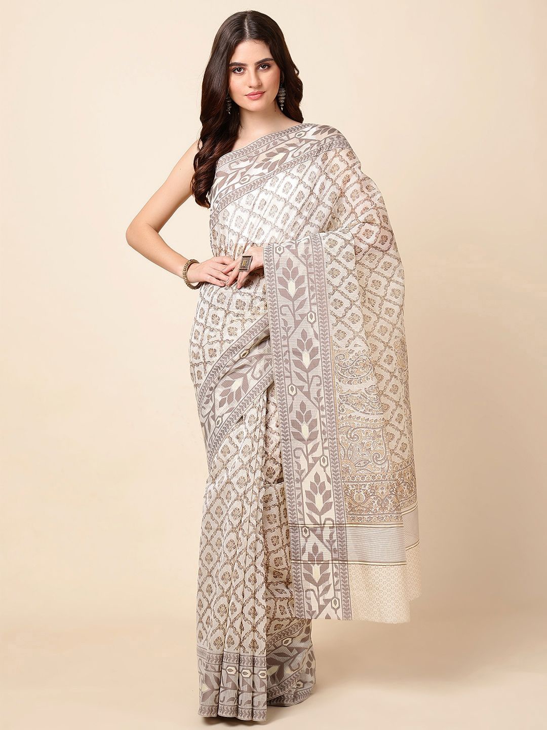 

Meena Bazaar Ethnic Motifs Saree, Beige