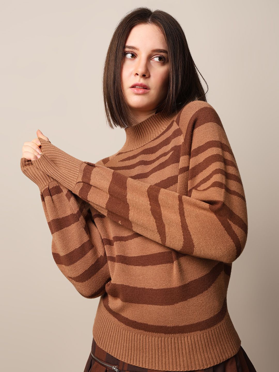 

ONLY Women Striped Pullover, Brown