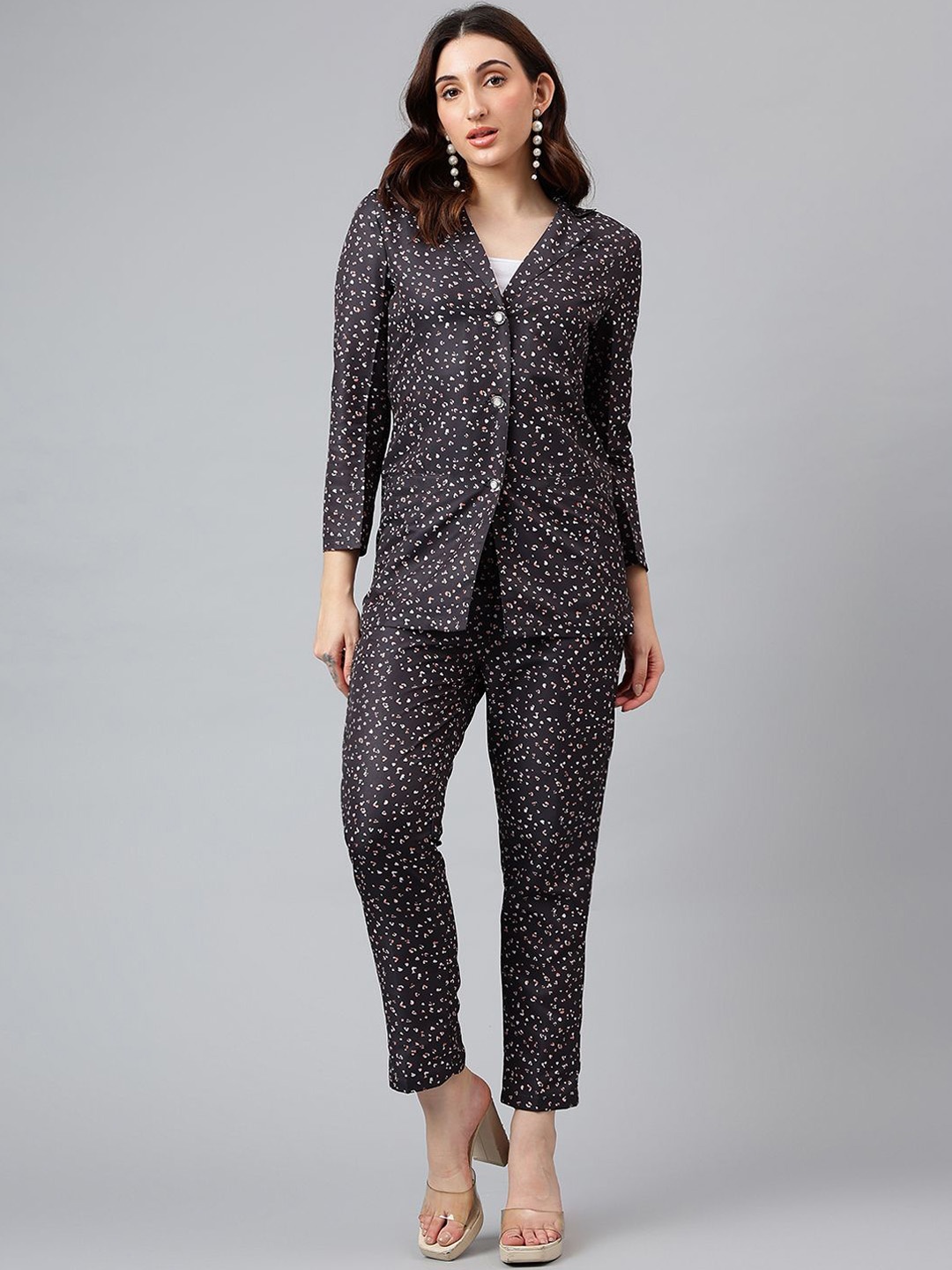 

TRYMISFIT Printed Three Quarter Sleeves Shirt & Trouser Co-Ords, Black