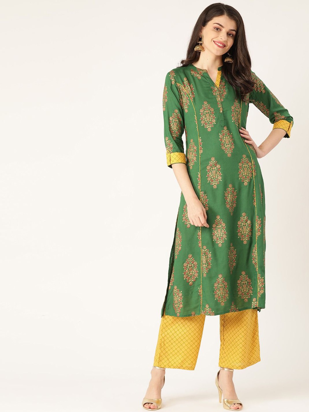 

Anouk Women Floral Printed Regular Kurta with Palazzos, Green
