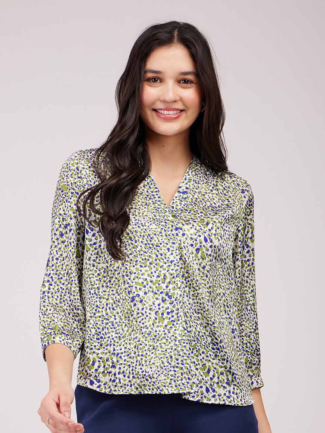 

FableStreet Floral Print Satin Wrap Top, Olive