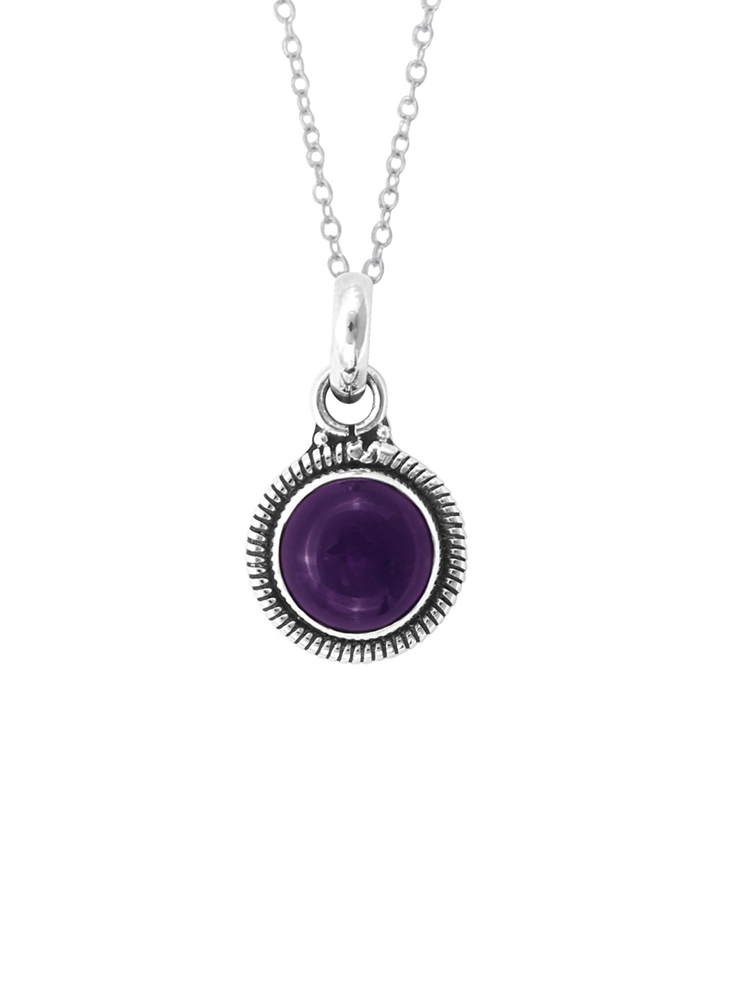 

Exotic India Amethyst Stone Designer Sterling Silver Pendant, Purple