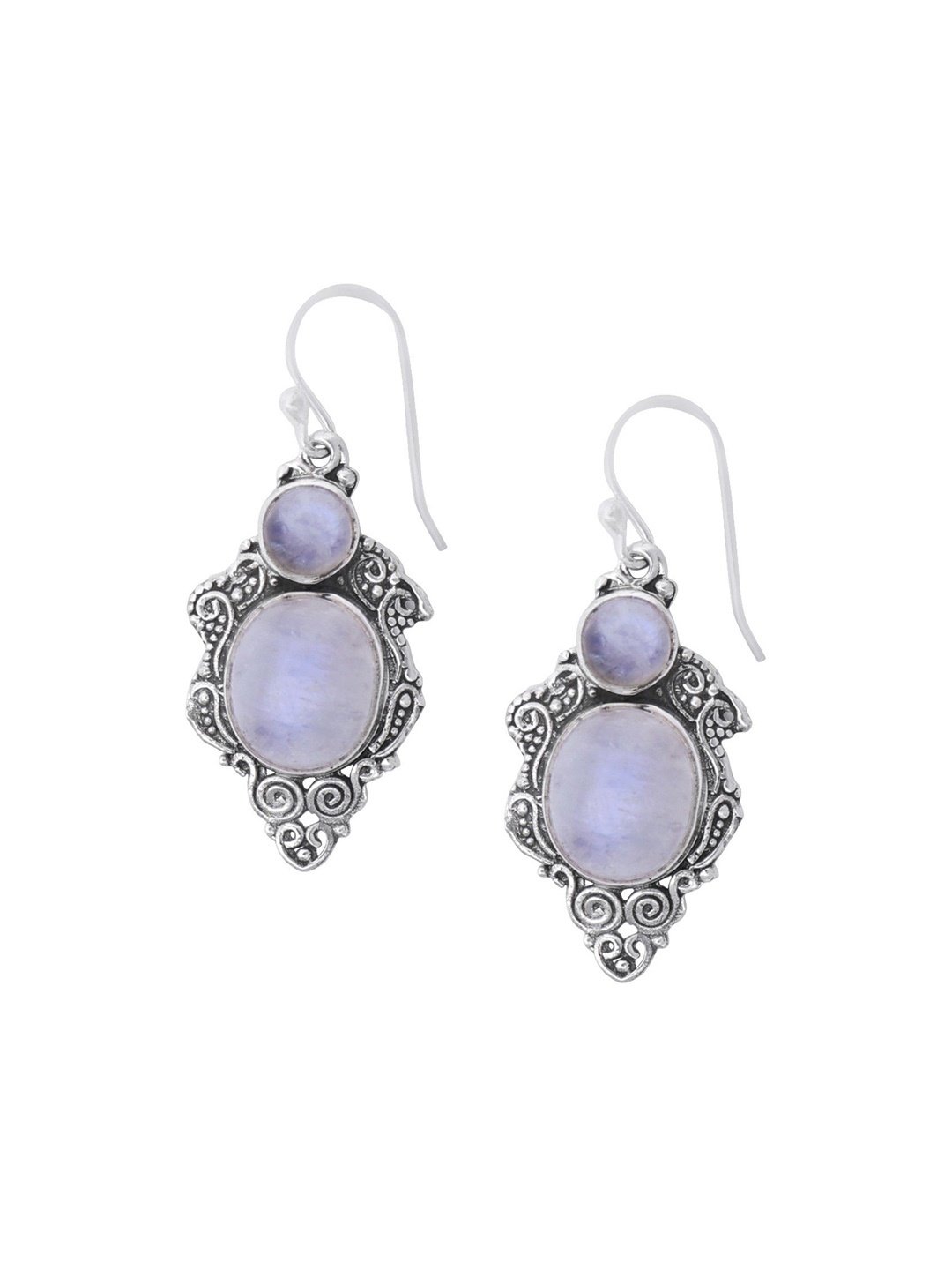 

Exotic India Rainbow Moonstone Sterling Silver Beautiful Earrings, White