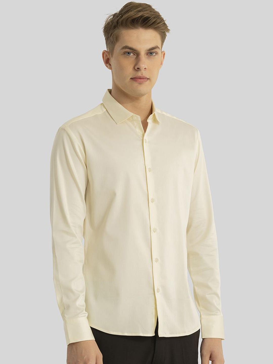 

Snitch Men Smart Slim Fit Opaque Formal Shirt, Cream
