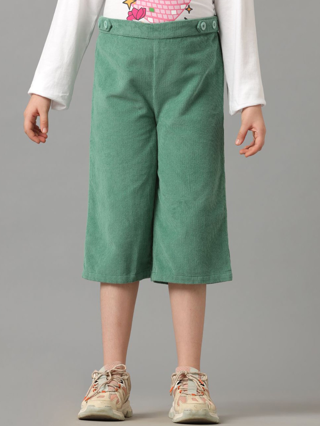 

UNDER FOURTEEN ONLY Girls Corduroy Culottes Trousers, Green