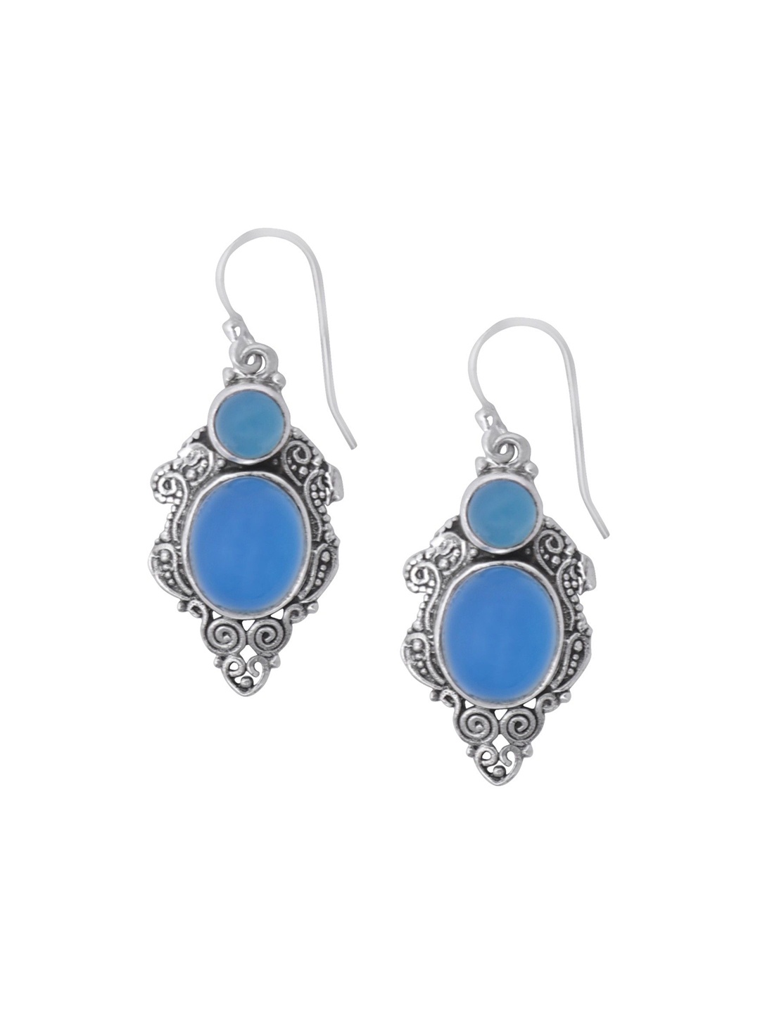 

Exotic India Circular Drop Earrings, Blue
