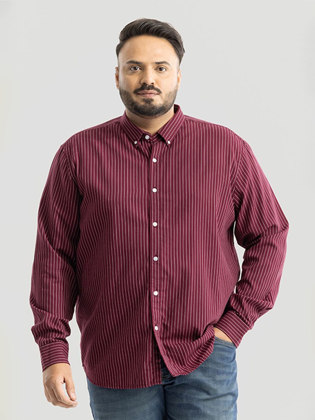 

Snitch Men Plus Size Striped Smart Slim Fit Opaque Formal Shirt, Maroon