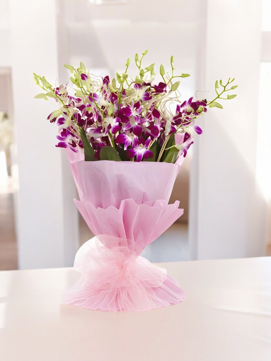 

bettergiftflowers 8-Pcs Orchid Bunch Flowers Bouquet, Purple