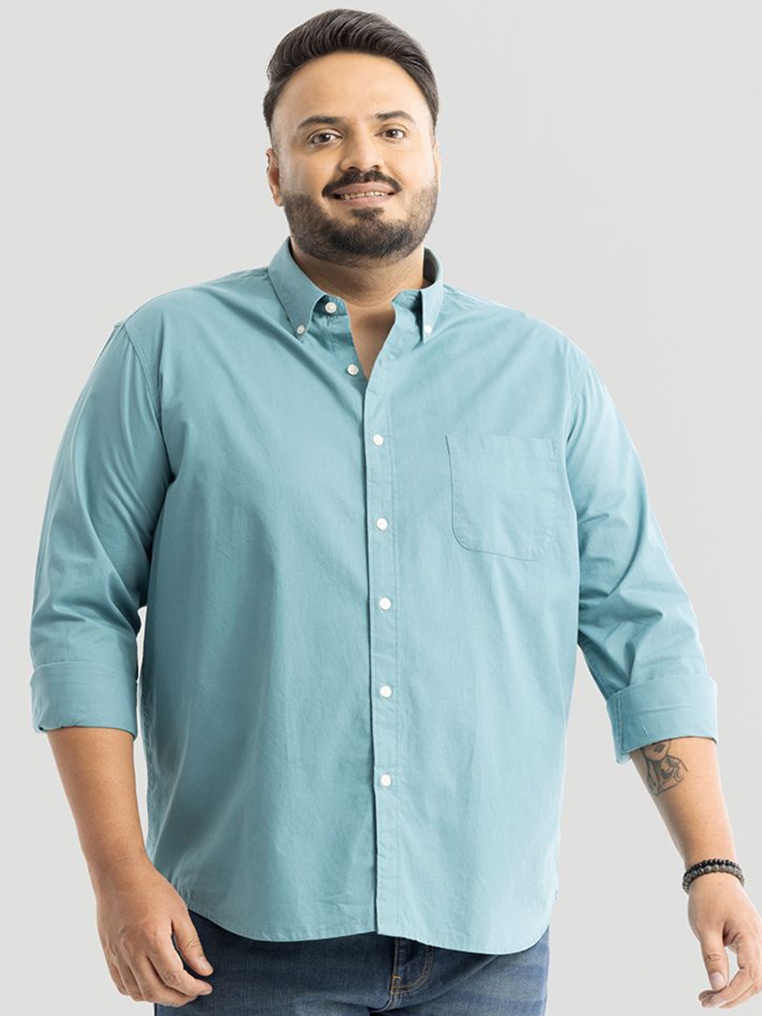 

Snitch Men Plus Size Smart Slim Fit Opaque Formal Shirt, Turquoise blue