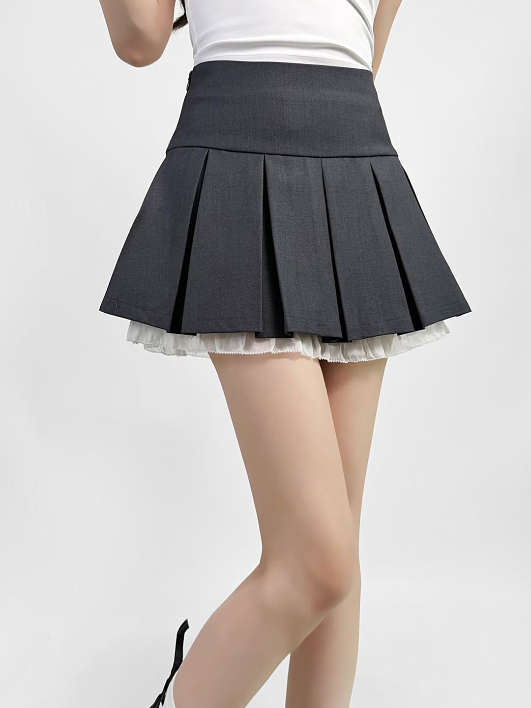 

LULU & SKY Pleat Mini Skirt, Grey