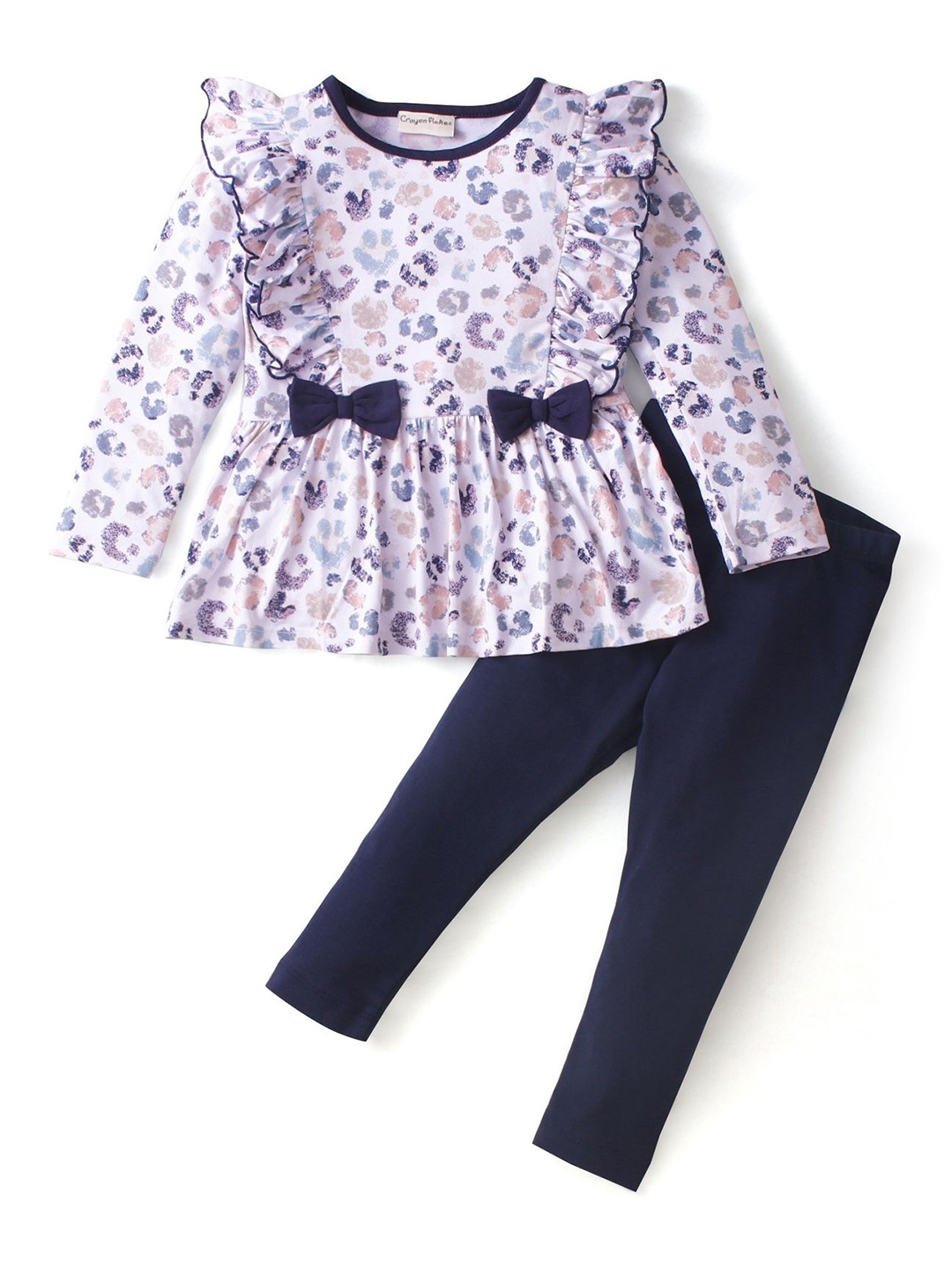 

CrayonFlakes Girls Round Neck Printed Top with Leggings, Off white