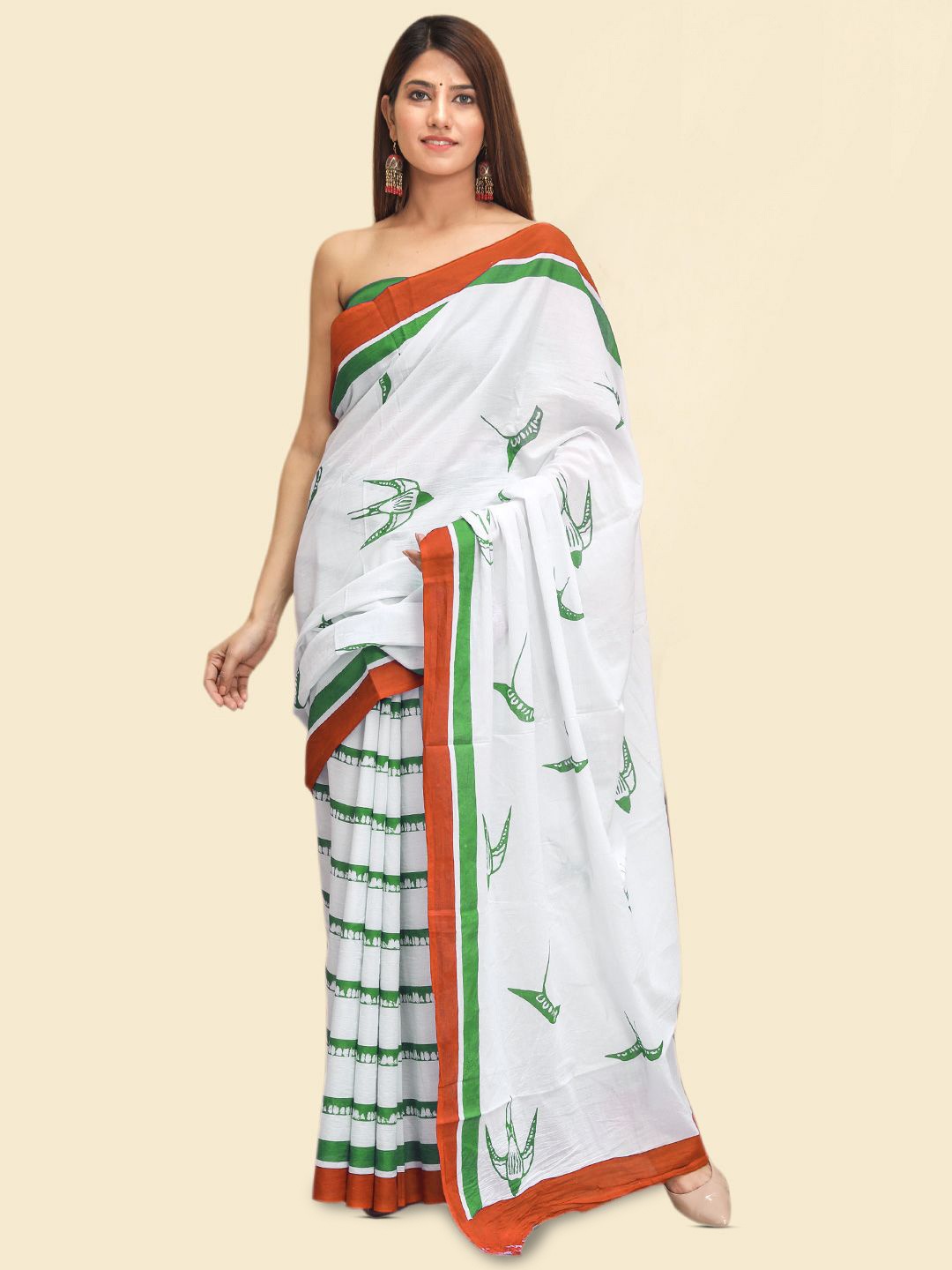 

BUTA BUTI Abstract Half & Half Pure Cotton Saree, Green