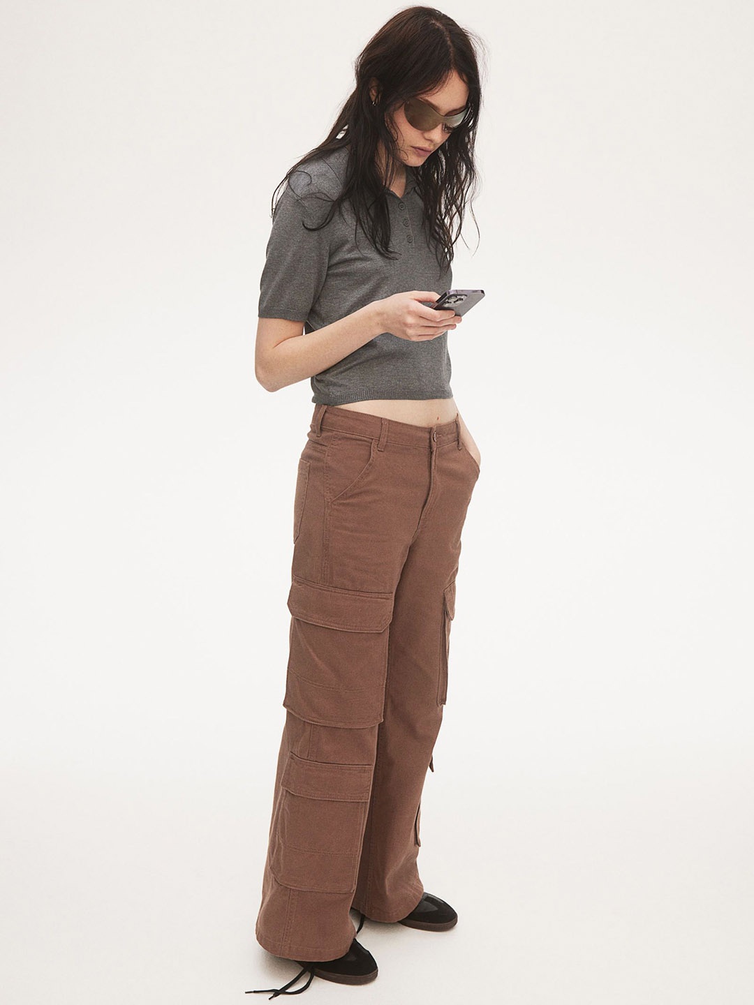 

H&M Wide Cargo Trousers, Brown
