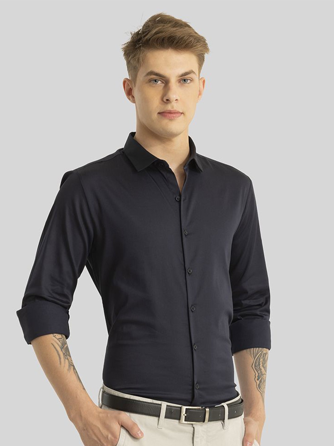 

Snitch Men Smart Slim Fit Opaque Formal Shirt, Charcoal