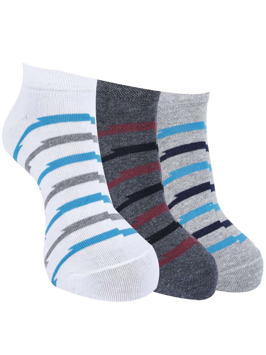 

Force NXT Men Pack Of 3 Striped Cotton Ankle-Length Socks, White