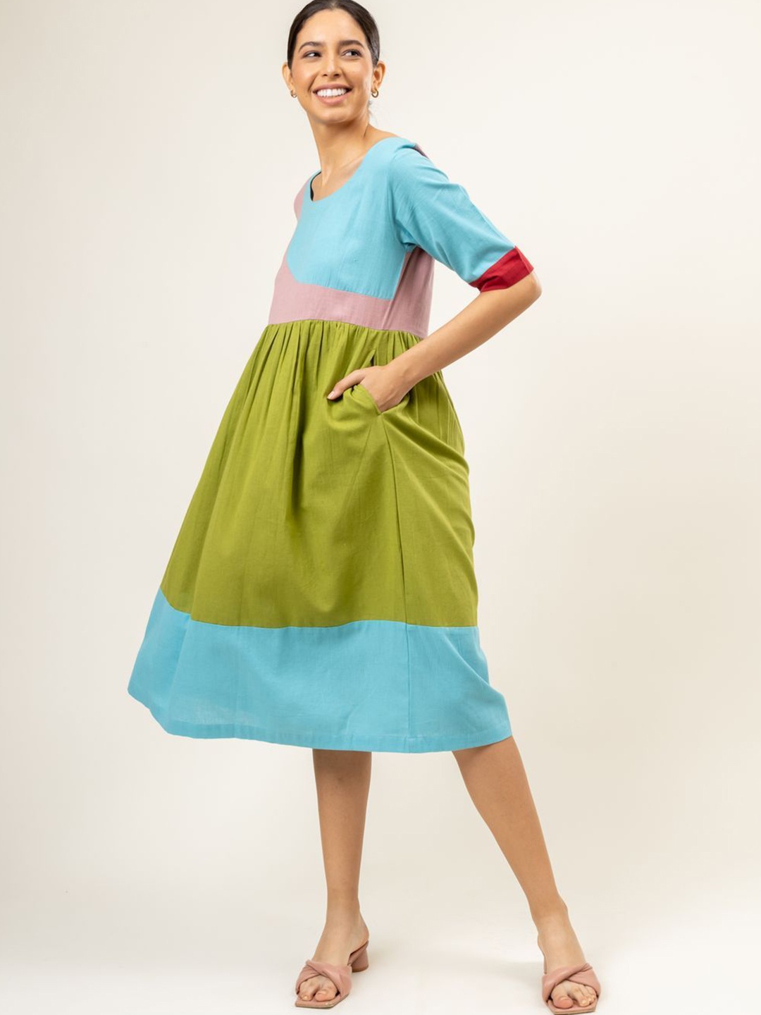 

Doodlage Colourblocked A-Line Midi Dress, Multi