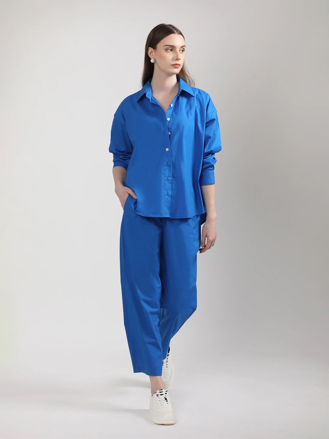 

BOTNIA Pure Cotton Shirt With Trouser Co-Ords, Blue