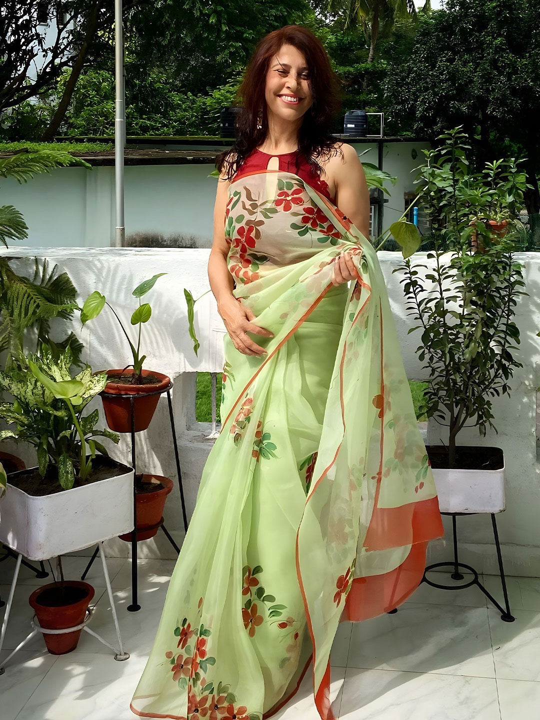 

Anouk Organza Floral Festive Saree, Green