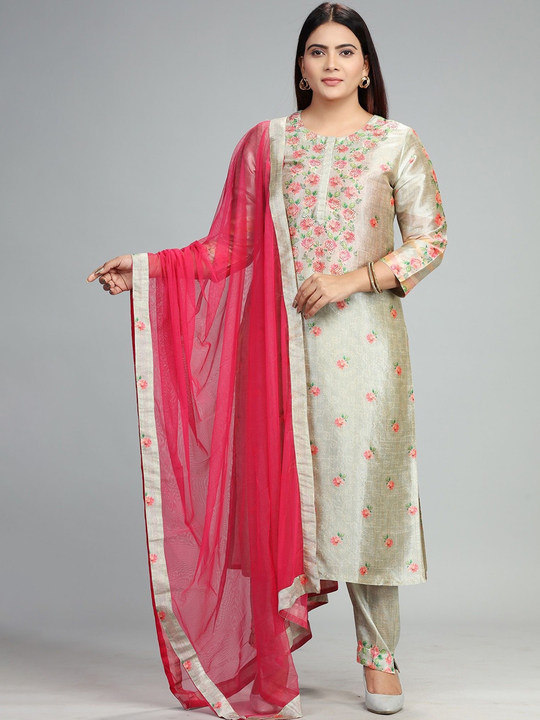 

COTTON CULTURE Women Floral Printed Regular Kurta with Salwar & With Dupatta, Beige