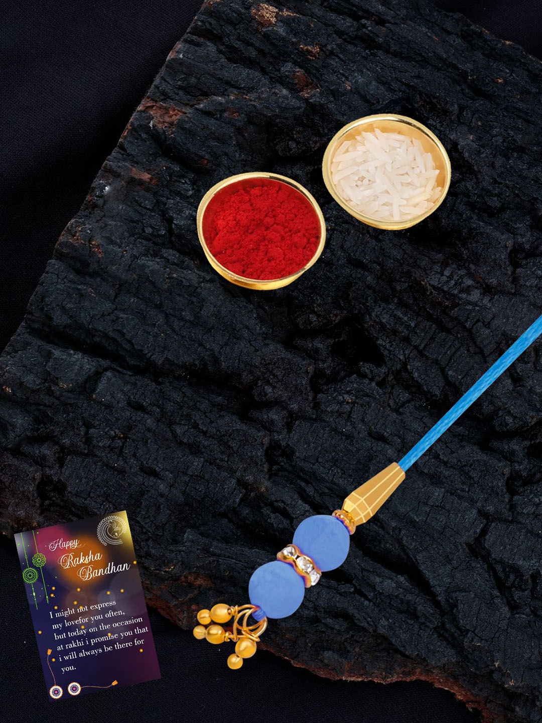 

Silver Shine 2-Pcs Bhaiya And Bhabhi Rakhi Gift Set, Blue