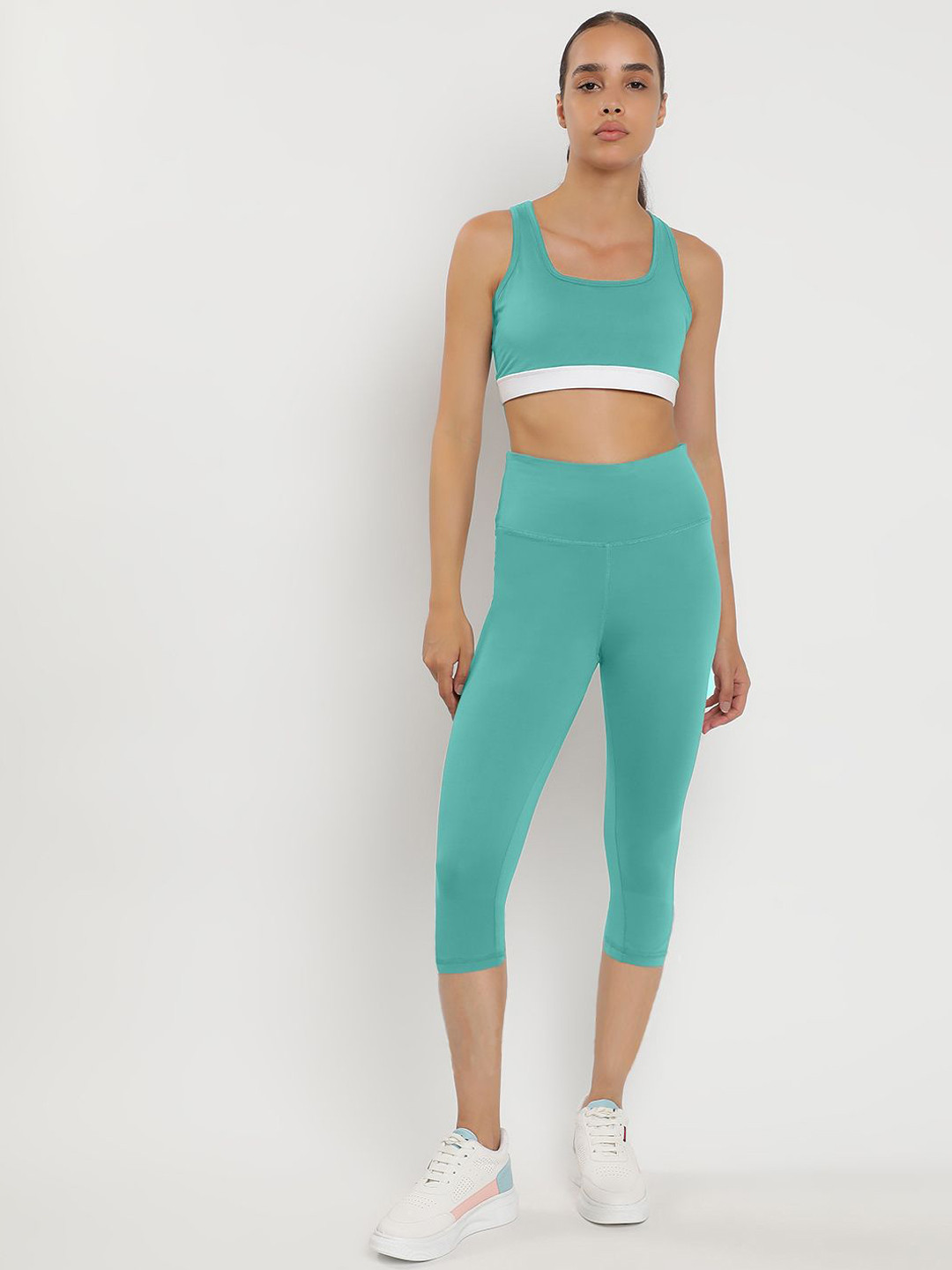 

Wearjukebox Square Neck Bra With Legging Co-ords, Turquoise blue