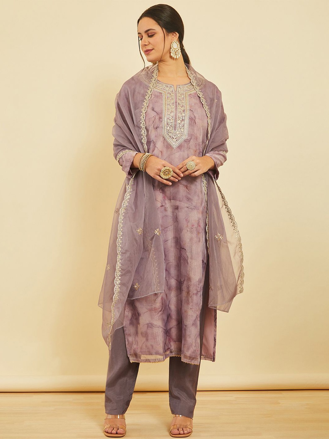 

Soch Printed Organza Unstitched Dress Material, Pink