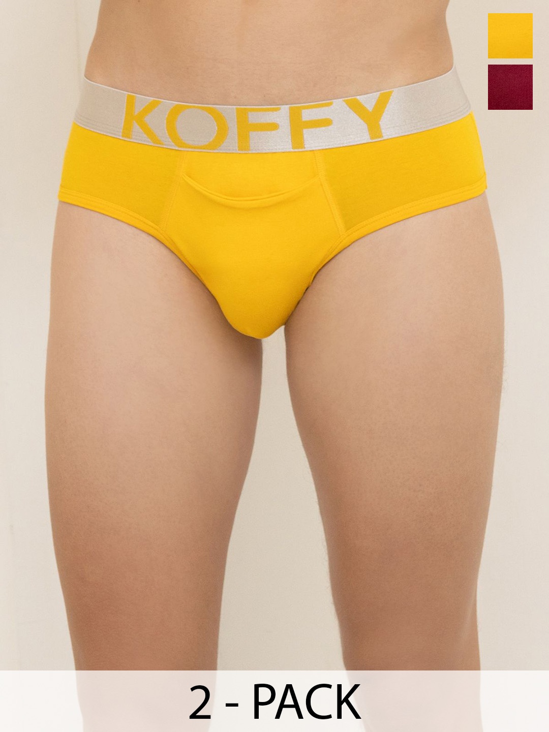 

KOFFY Men 2 Pcs Cotton Basic Briefs KOFFY_KI23_YLW_MNRD_2PC, Yellow