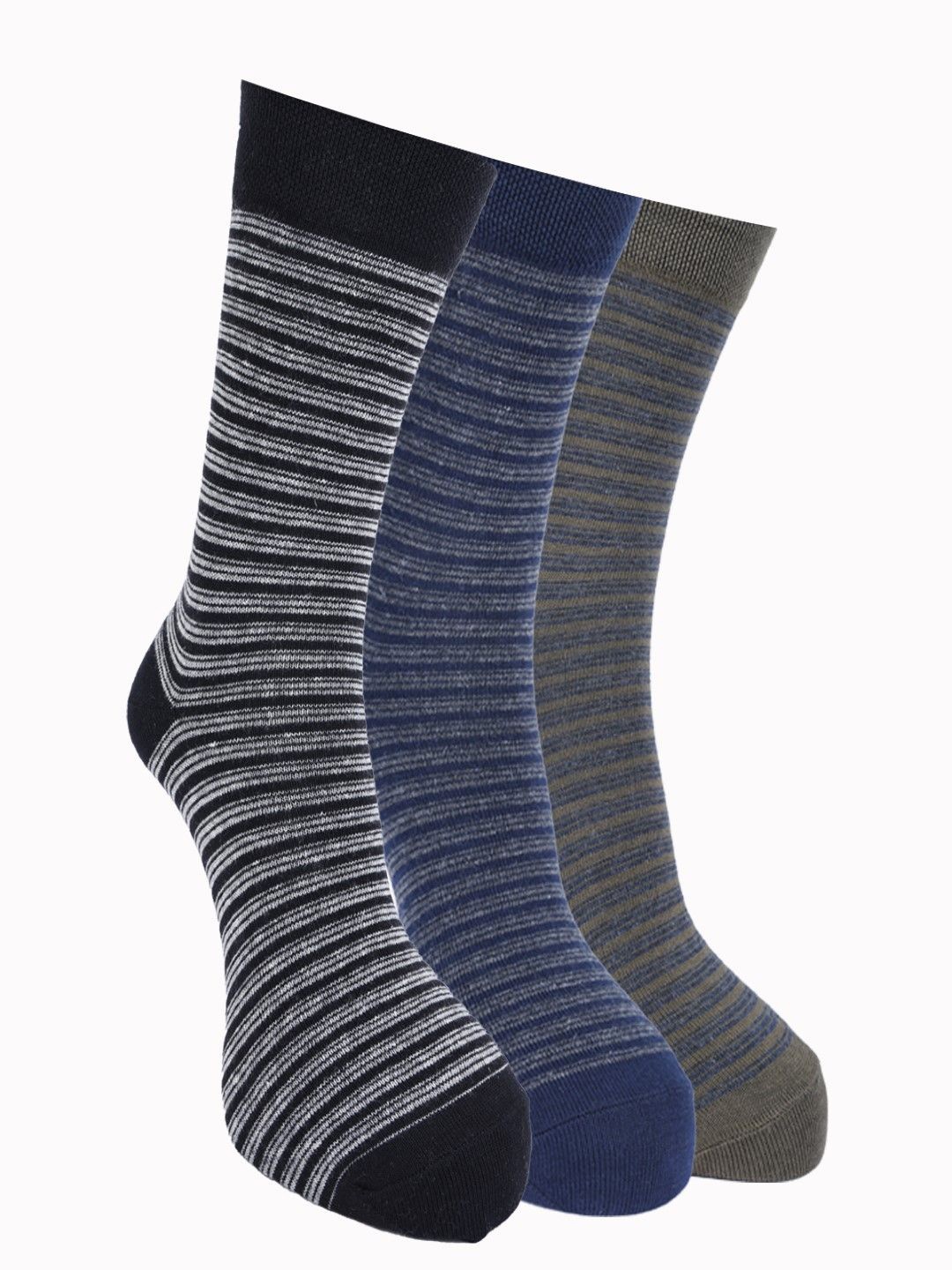 

Force NXT Men Pack Of 3 Striped Calf-Length Socks, Blue