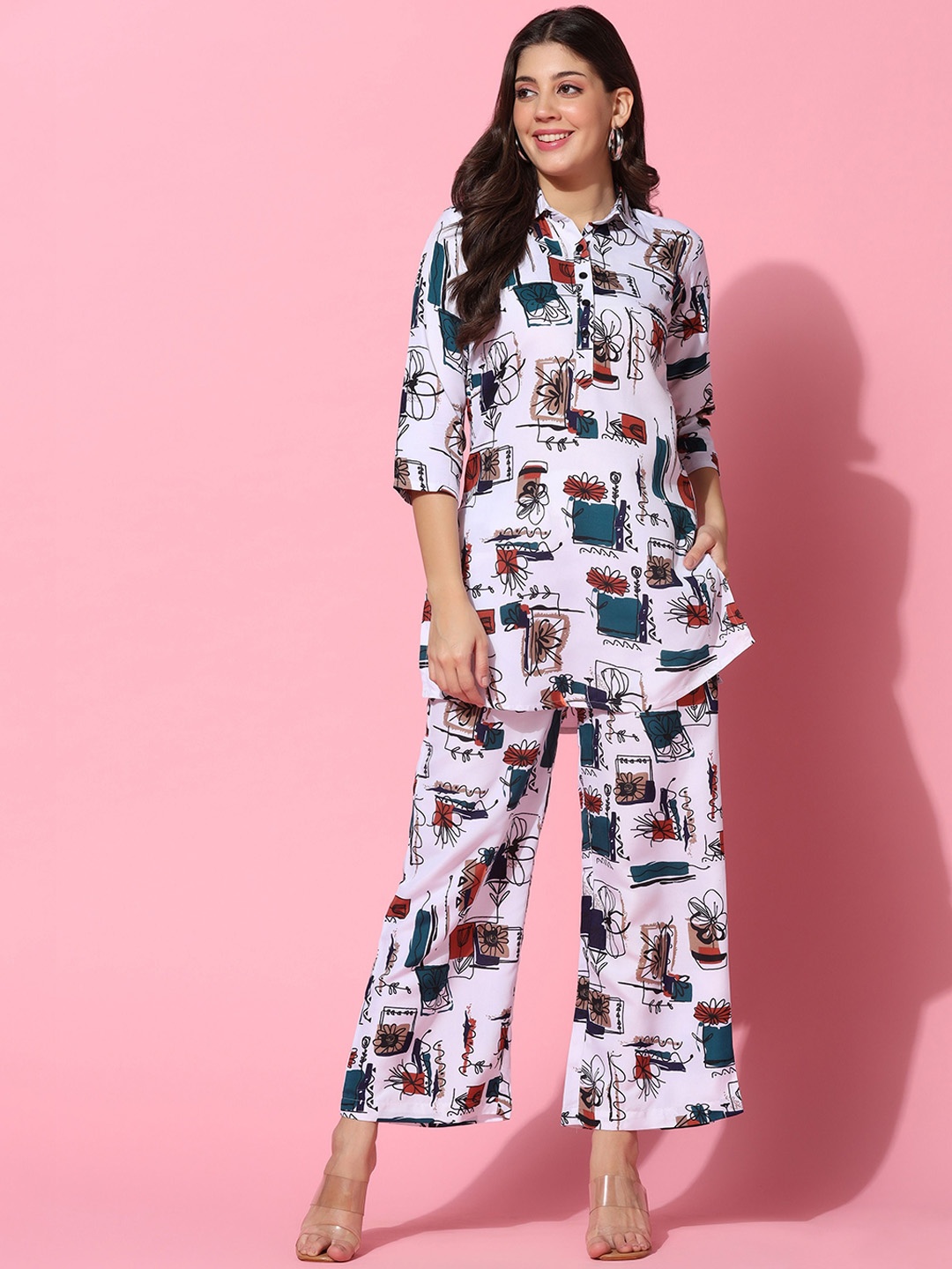

TAGDO Floral Printed Shirt With Palazzos, Black