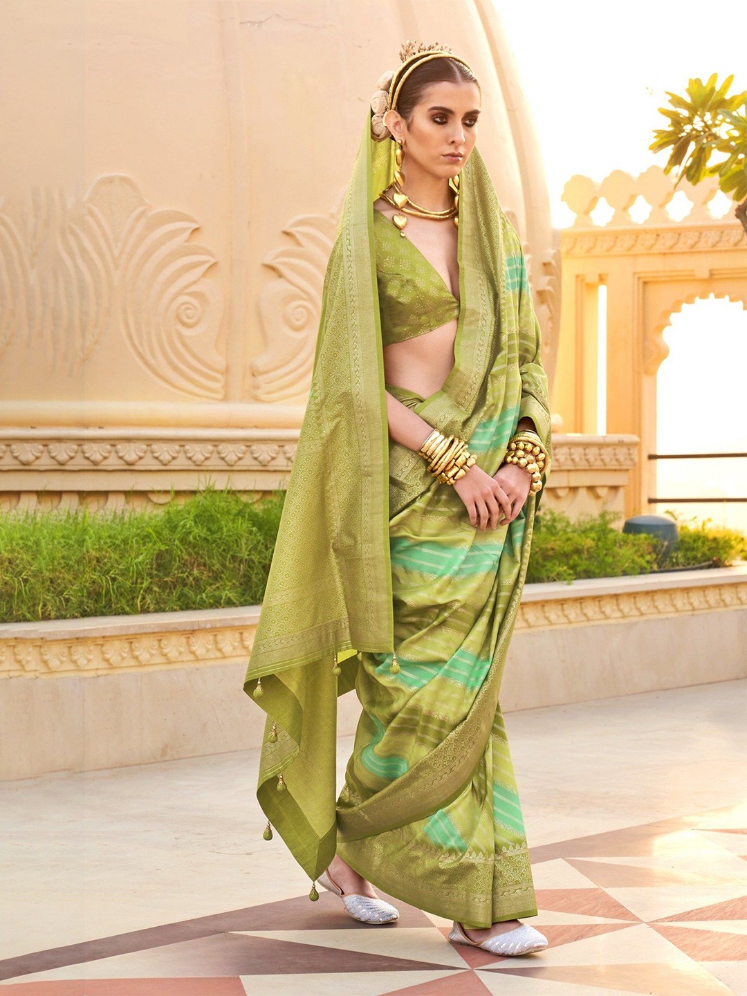 

MySilkLove Ethnic Motifs Zari Patola Saree, Green