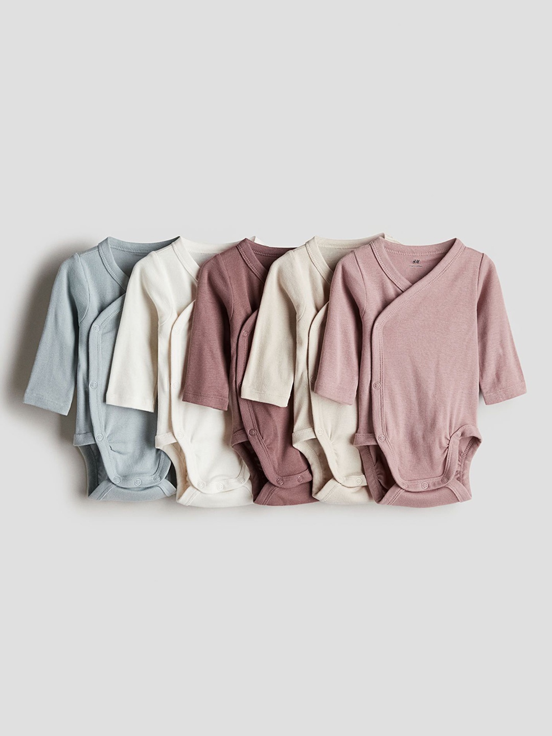

H&M Infant Boys Pack Of 5 Pure Cotton Wrap Over Bodysuits, Pink