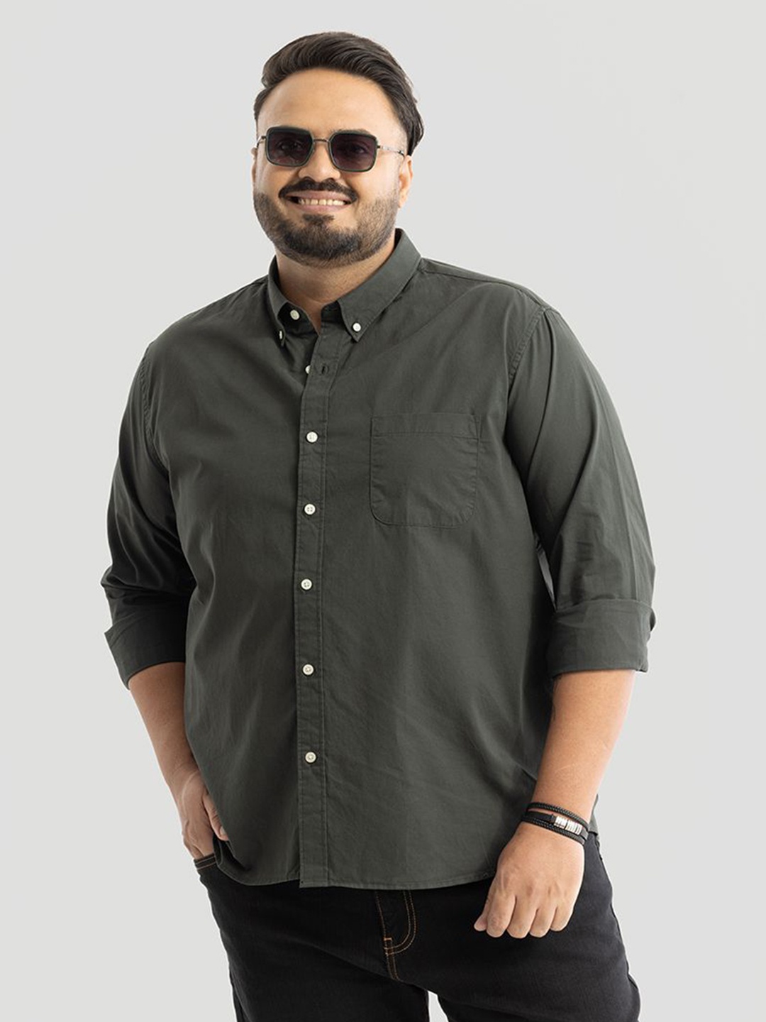 

Snitch Men Plus Size Smart Slim Fit Opaque Formal Shirt, Olive