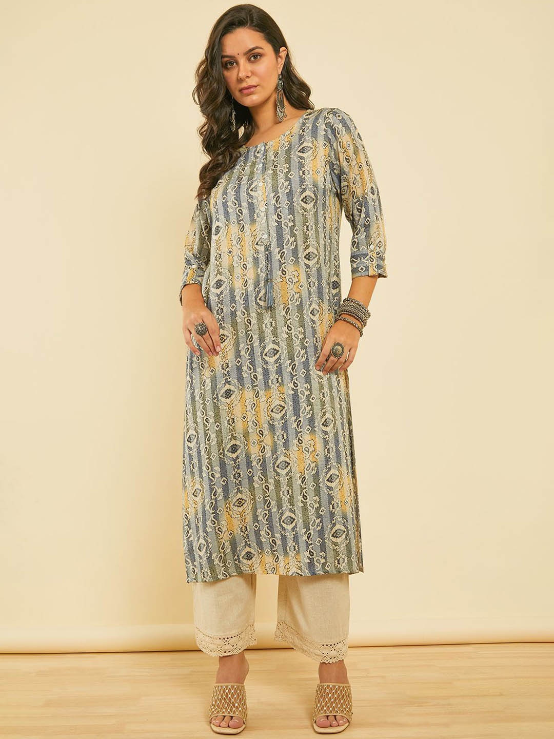 

Soch Women Dyed Extended Sleeves Sequinned Kurta, Blue