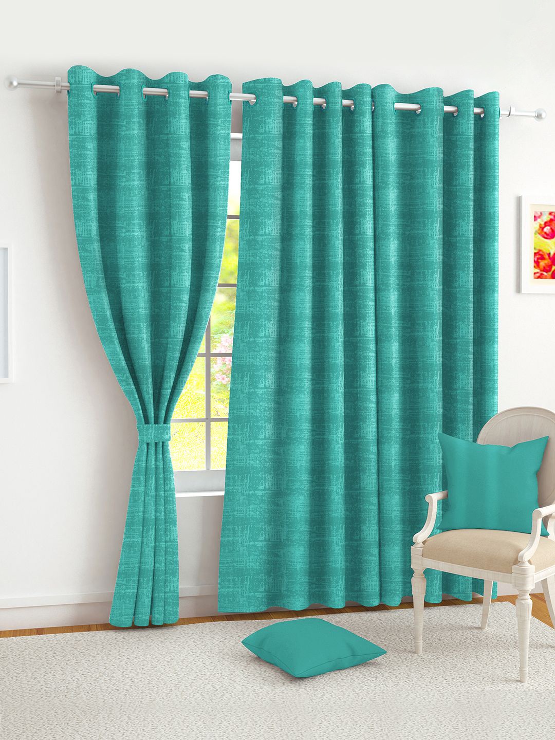 

Story@home Turquoise Blue Set of 2 Black Out Long Door Curtain