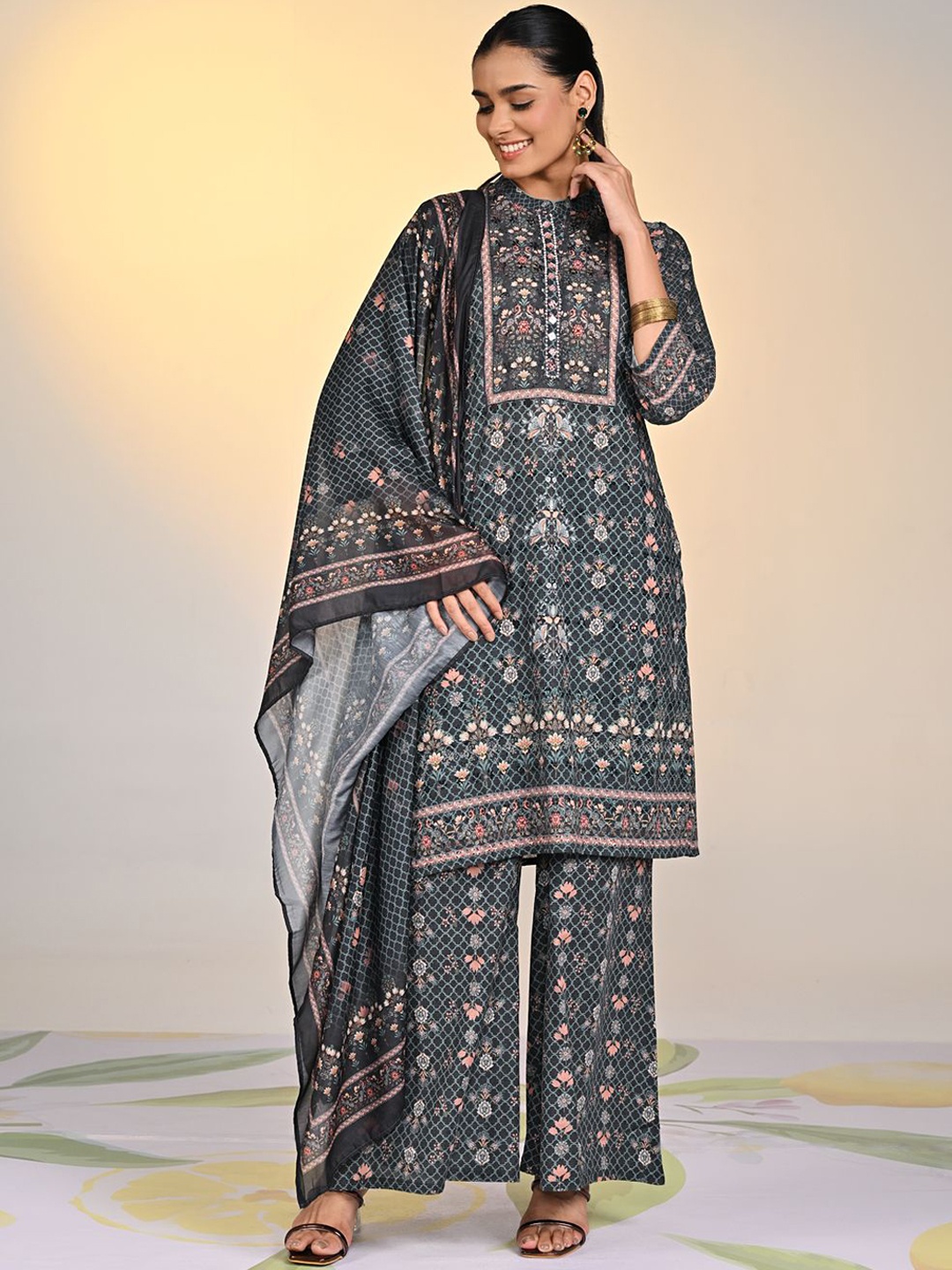 

Lakshita Women Ethnic Motifs Printed Regular Kurta with Palazzos & With Dupatta, Black