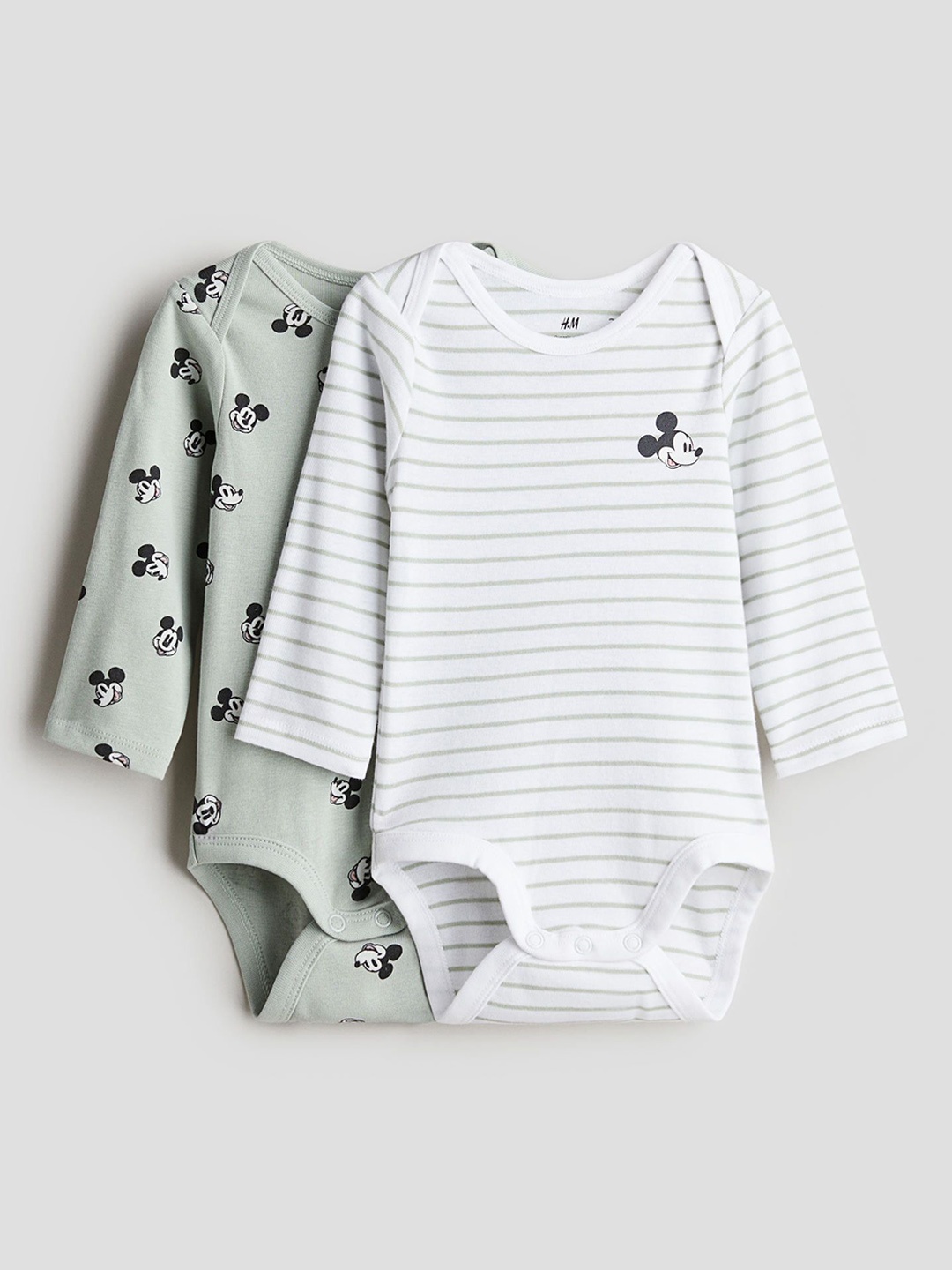 

H&M Infant Boys Pack Of 2 Printed Pure Cotton Long Sleeved Bodysuits, Green