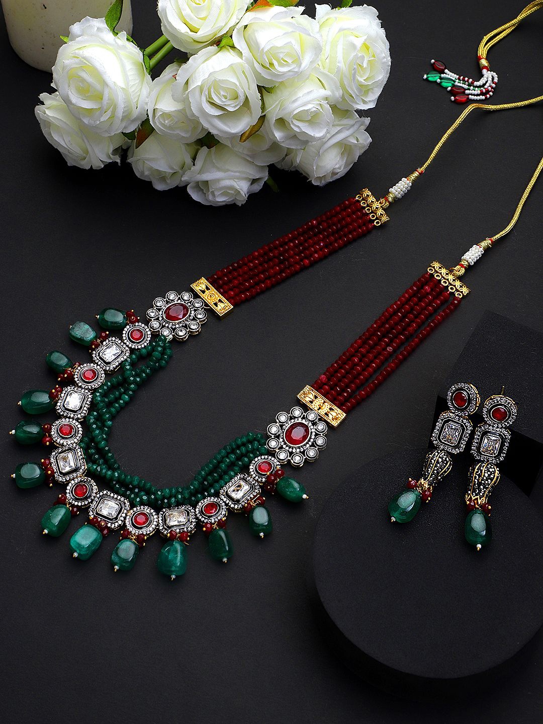 

CARDINAL Stone-Studded & Beaded Jewellery Set, Red