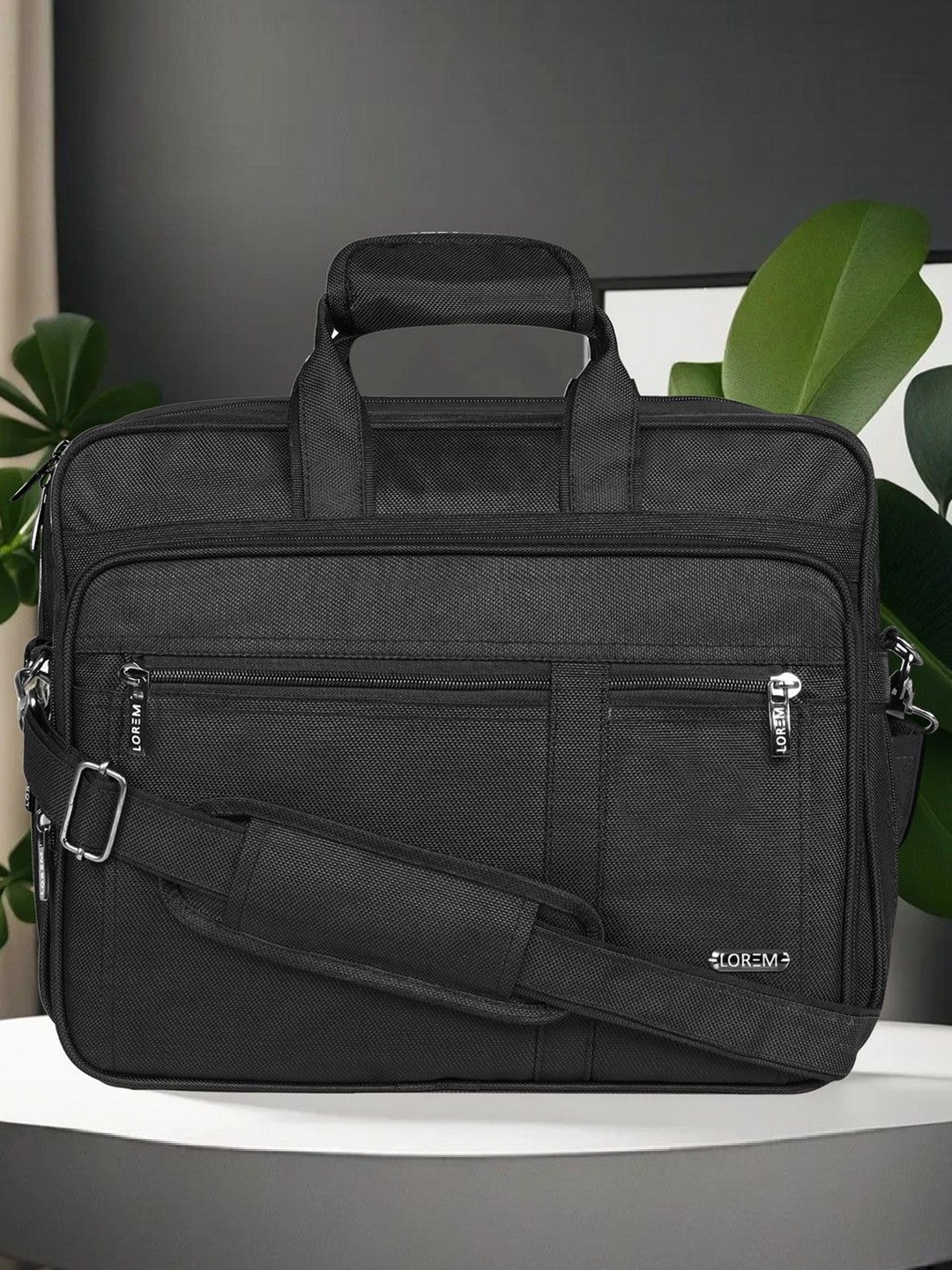 

LOREM Men Textured Laptop Messenger Bag, Black