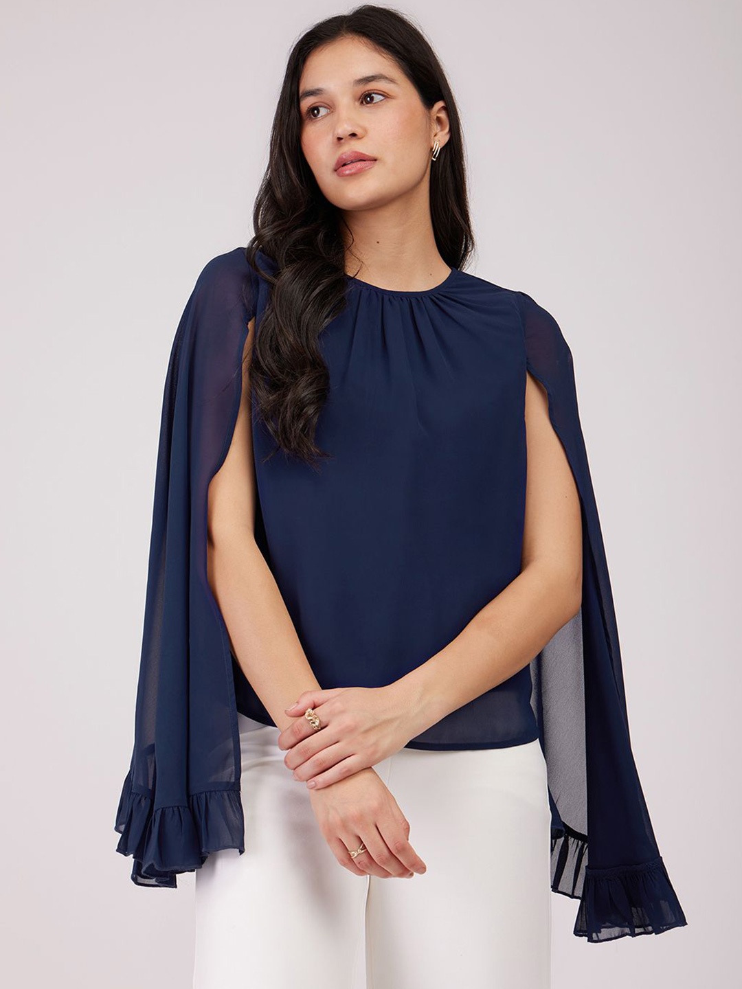 

FableStreet Cape Sleeve Cape Top, Navy blue