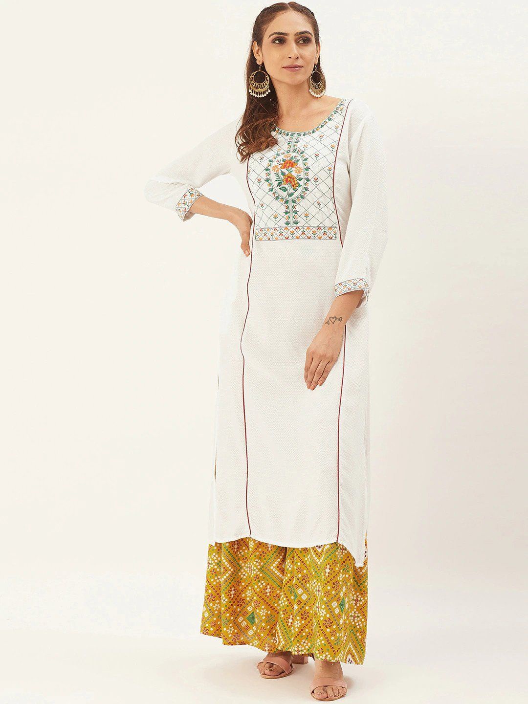 

Anouk Women Floral Embroidered Regular Thread Work Kurta with Sharara, White