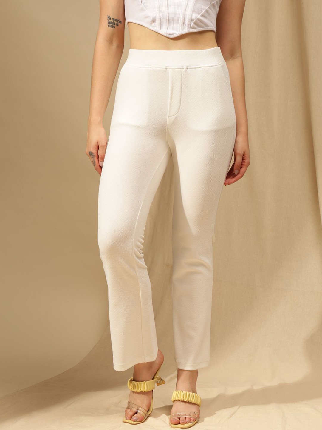 

Xpose Women Comfort Flared High-Rise Trousers, White