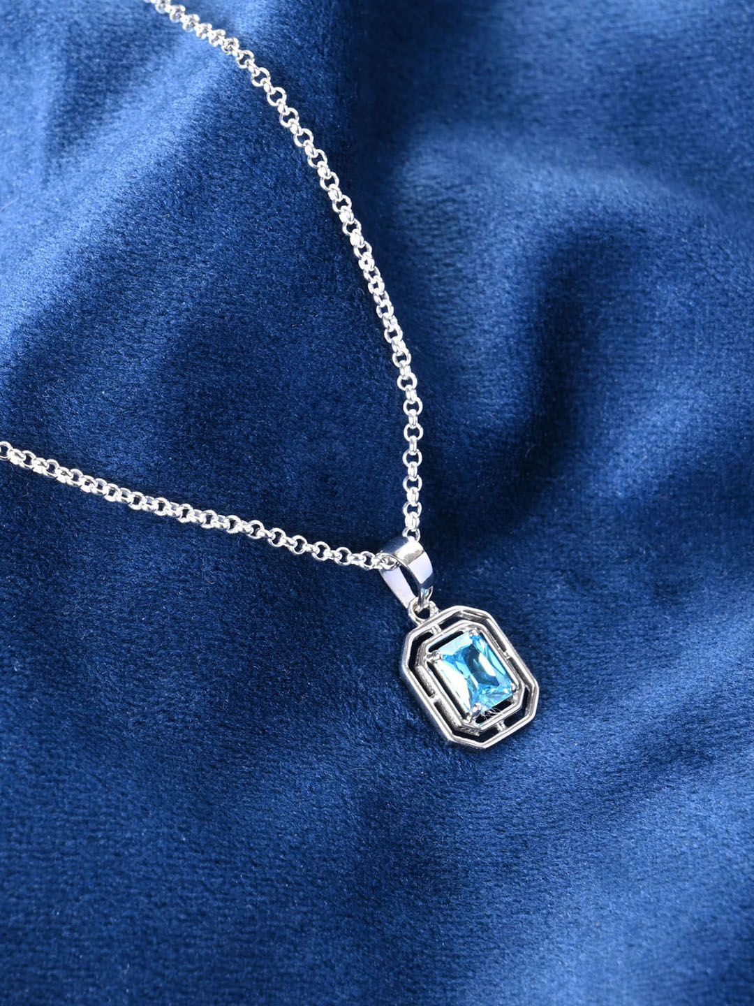 

Clara Men 925 Sterling Silver Rhodium-Plated Solitaire Pendants With Chains