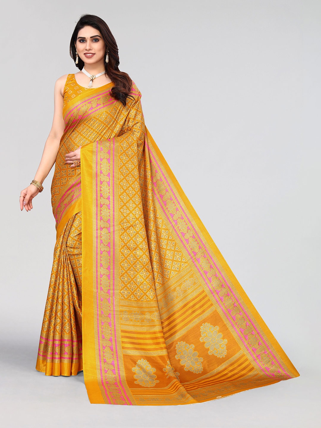 

VIRICA Ethnic Motifs Pure Cotton Khadi Saree, Yellow