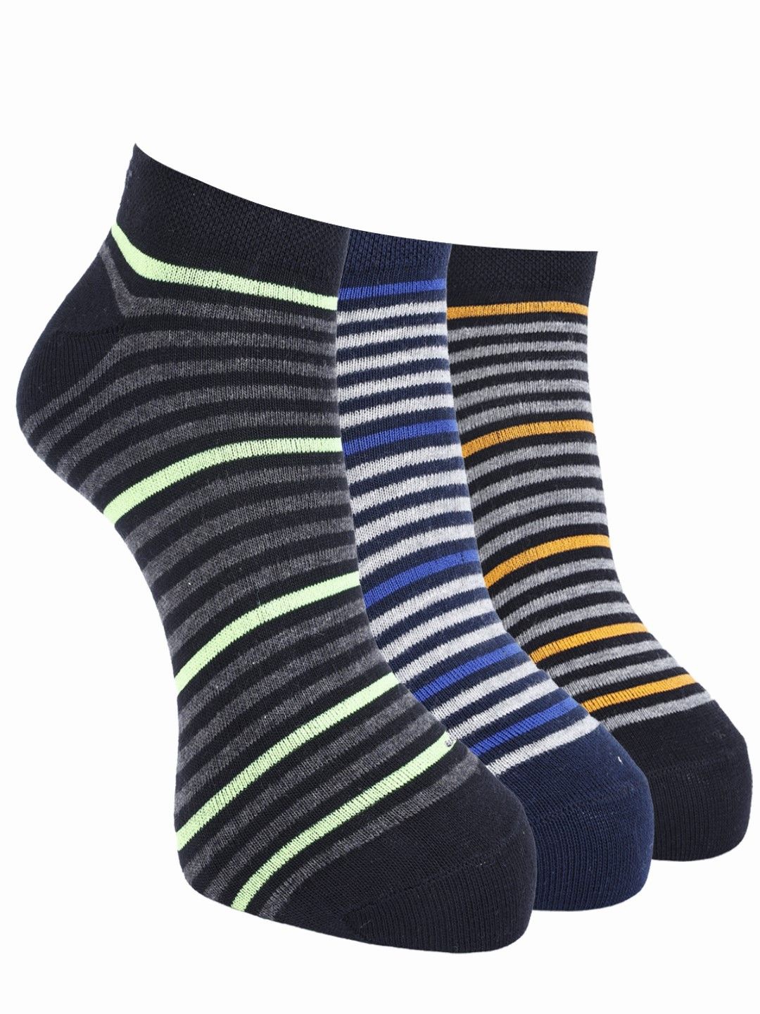 

Force NXT Pack Of 3 Striped Cotton Ankle-Length Socks, Navy blue