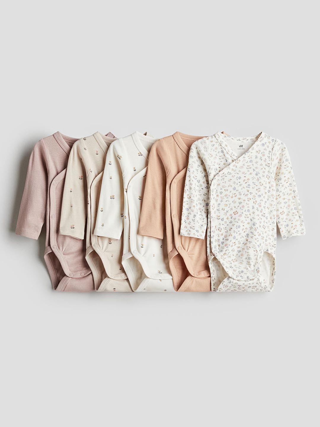 

H&M Boys 5-Pack Wrapover Bodysuits, Pink