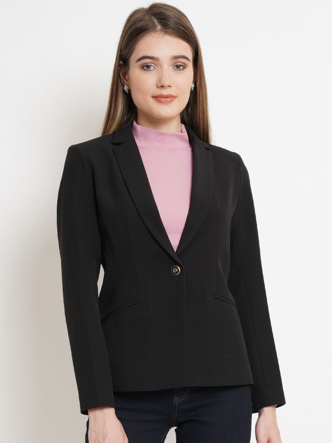 

Purple State Notched Lapel Single Breasted Blazer, Black