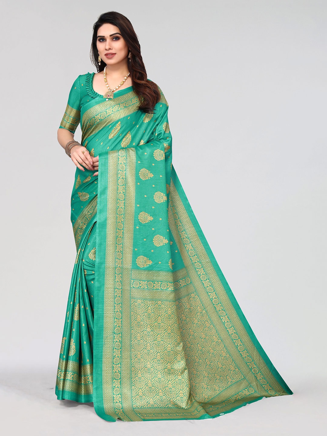 

VIRICA Ethnic Motifs Pure Cotton Khadi Saree, Green
