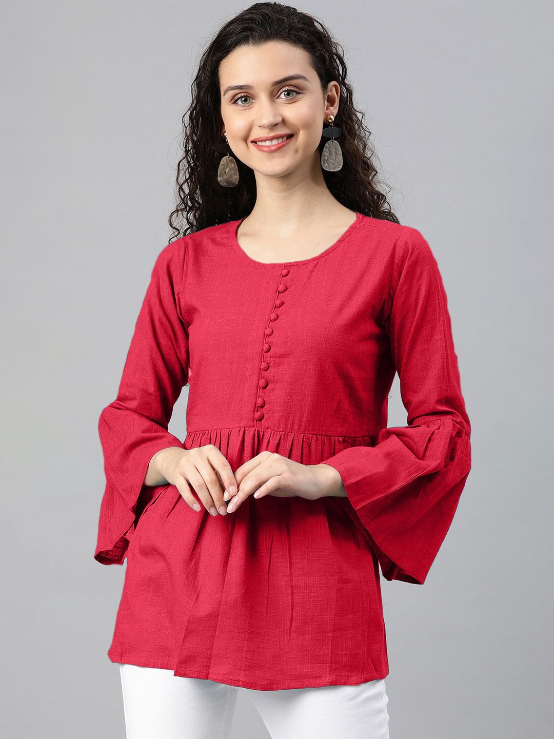 

KALINI Bell Sleeve Cotton Top, Pink