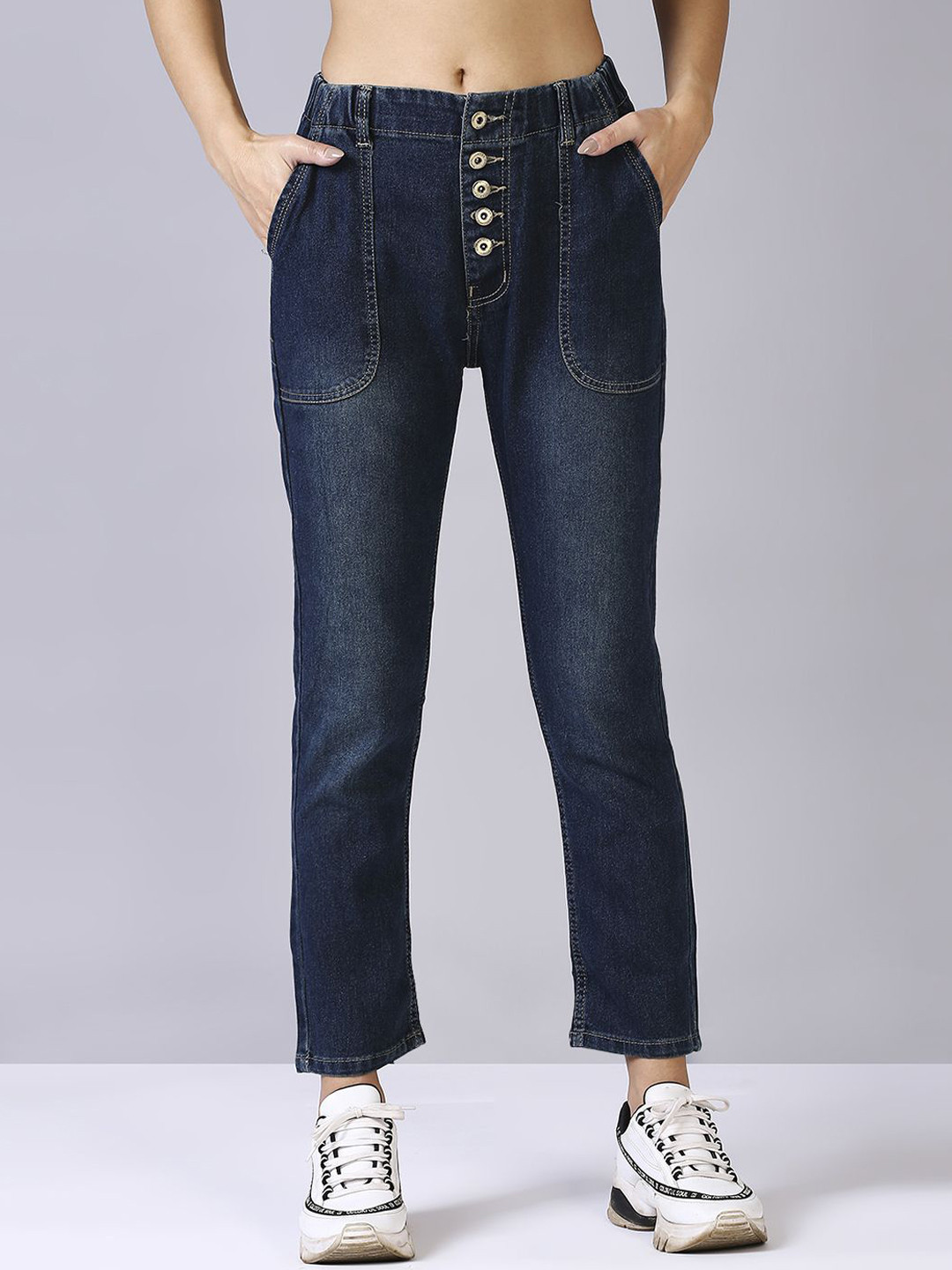 

Blum Denim Women Relaxed Fit High-Rise Light Fade Stretchable Jeans, Blue