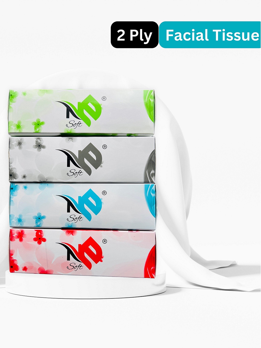

NE SOFT Set Of 4 2 Ply Ultra Soft 100% Virgin Facial Tissue, White